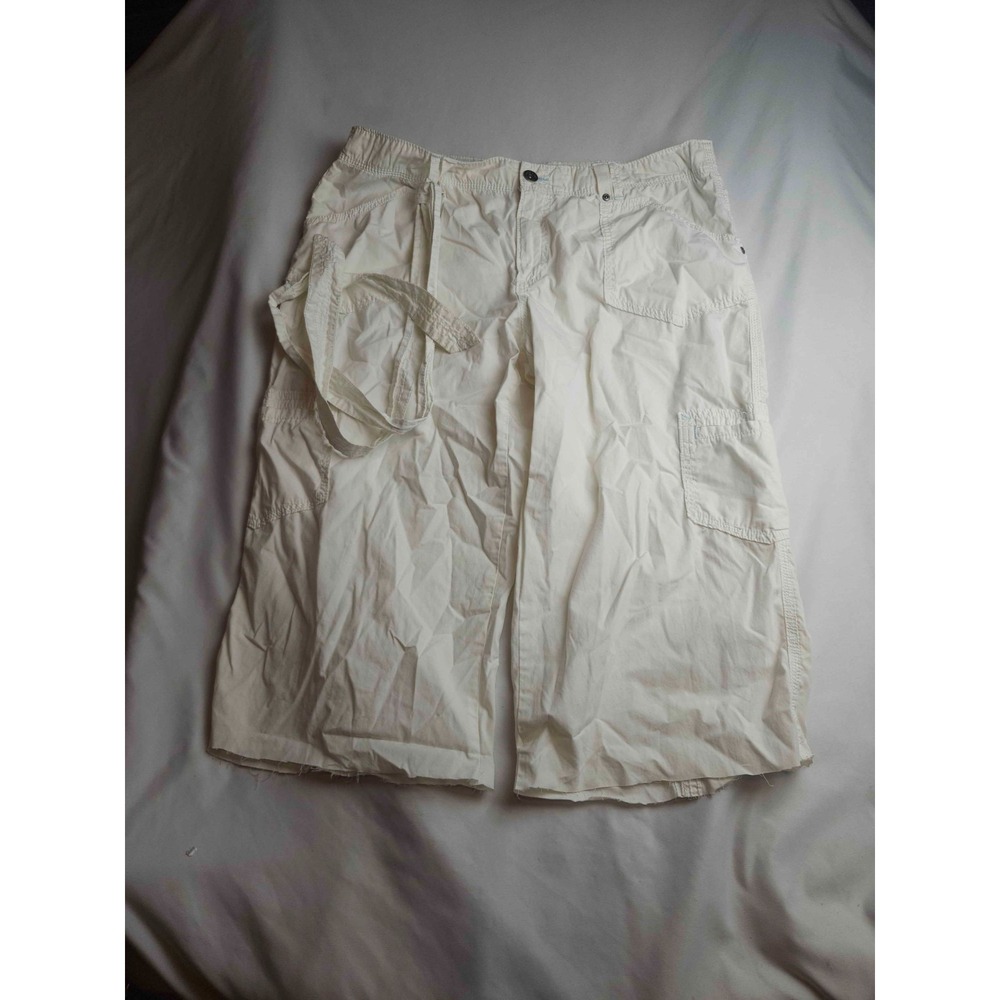 Faded Glory Utility Pants Womens Size 16 White Woven Cargo Capri Raw Hem Casual